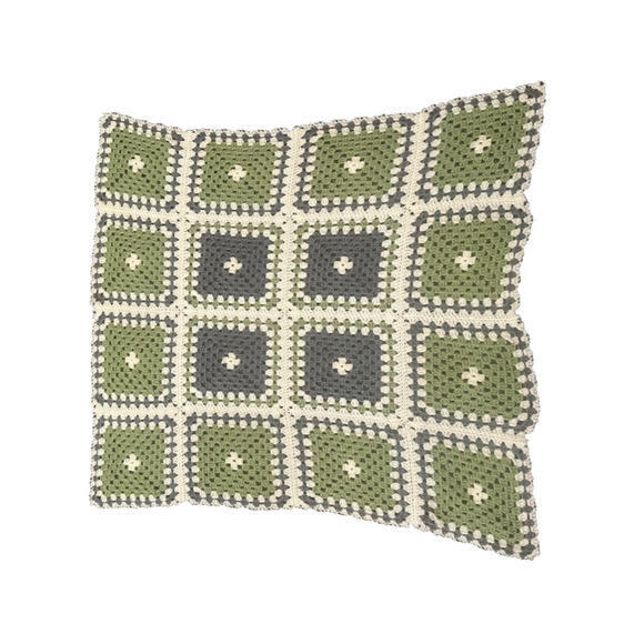 Handmade Knit Crochet Throw Blanket Afghan Granny Square Cream Grey Green 37x37 - Picture 3 of 9
